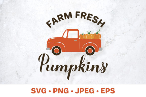 Farm Fresh Pumpkins SVG. Retro Truck